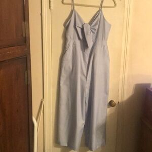 Chic Light Blue Jumpsuit with Bow Accent